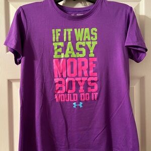 Under Armour Kids Tee in Purple with Green and Pink Graphics